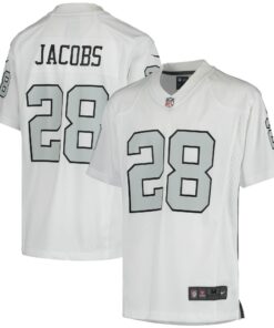 Youth Las Vegas Raiders Josh Jacobs White Color Rush Game Jersey JS6070 nicesnker