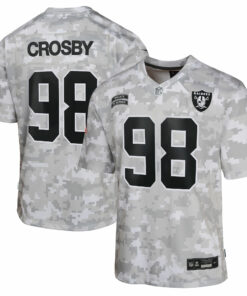 Youth Las Vegas Raiders Maxx Crosby Arctic Camo 2024 Salute to Service Game Jersey JS1839 nicesnker