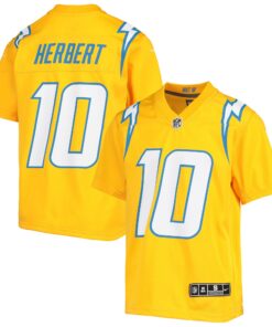 Youth Los Angeles Chargers Justin Herbert Gold Inverted Team Game Jersey JS7200 nicesnker