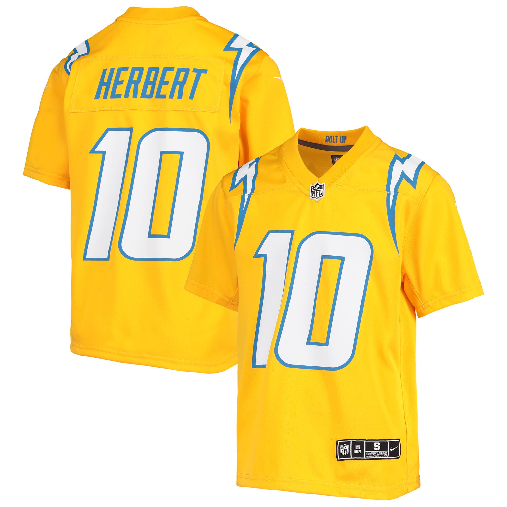 Youth Los Angeles Chargers Justin Herbert Gold Inverted Team Game Jersey JS7200 nicesnker
