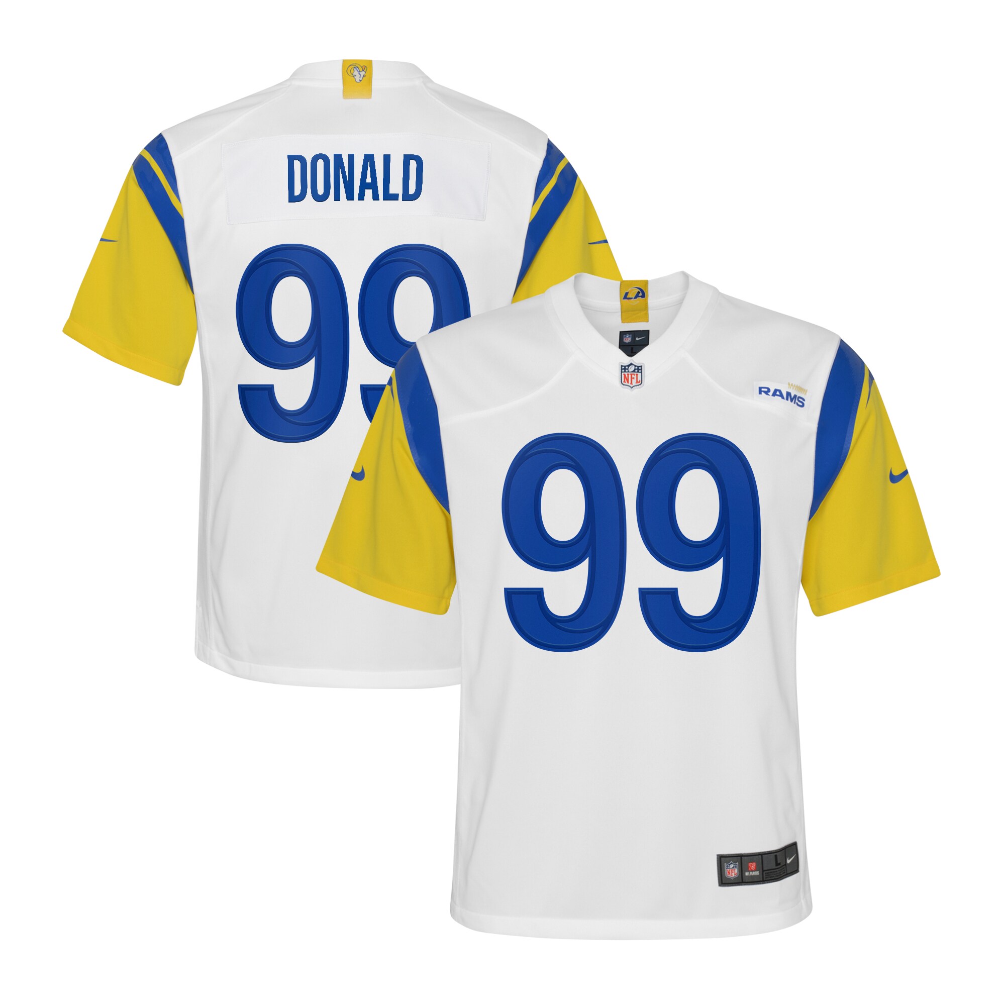 Youth Los Angeles Rams Aaron Donald White Game Jersey JS2562 nicesnker