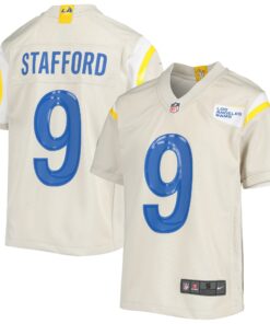 Youth Los Angeles Rams Matthew Stafford Cream Game Jersey JS1562 nicesnker