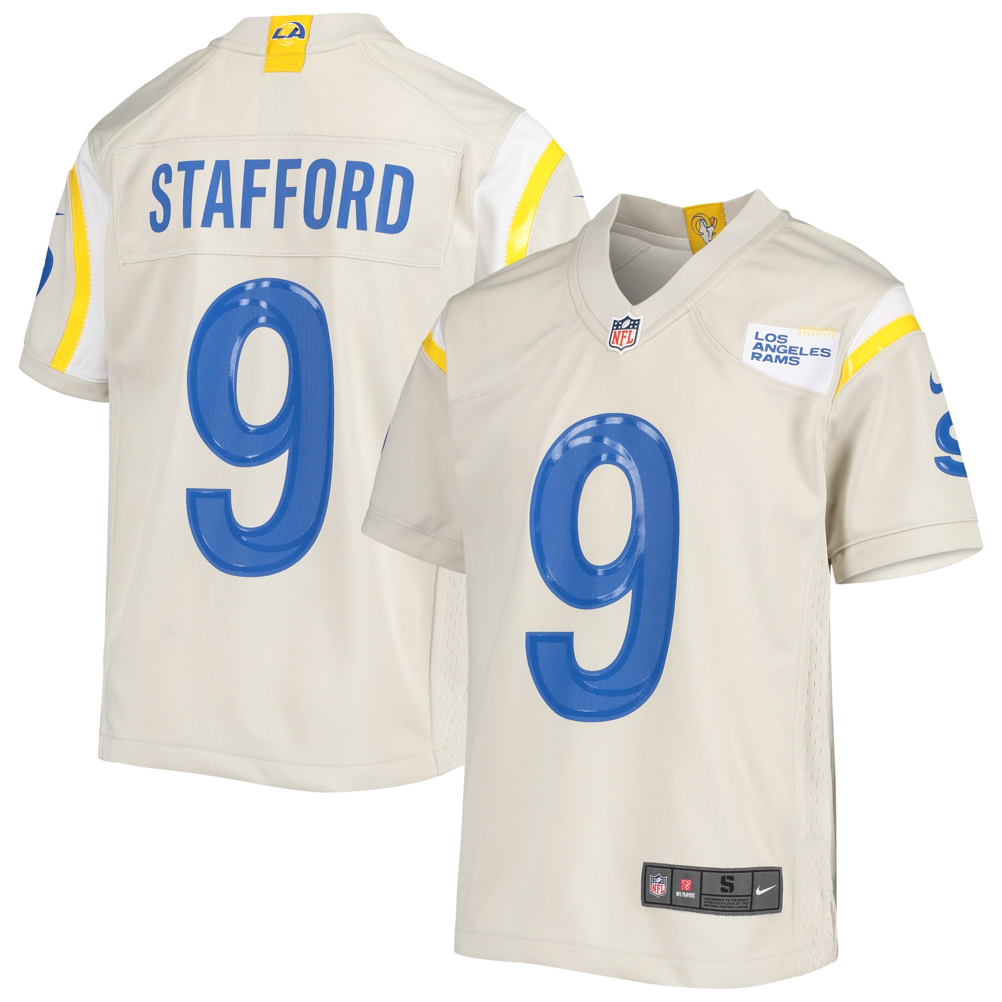 Youth Los Angeles Rams Matthew Stafford Cream Game Jersey JS1562 nicesnker