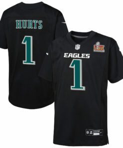 Youth Philadelphia Eagles Jalen Hurts Carbon Black Super Bowl LIX Patch Fashion Game Player Jersey JS8361 nicesnker