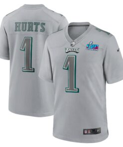 Youth Philadelphia Eagles Jalen Hurts Gray Super Bowl LVII Patch Atmosphere Fashion Game Jersey JS9406 nicesnker
