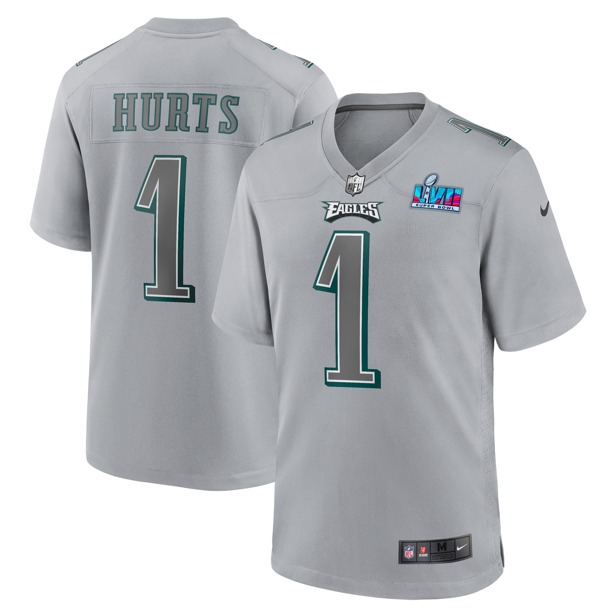 Youth Philadelphia Eagles Jalen Hurts Gray Super Bowl LVII Patch Atmosphere Fashion Game Jersey JS9406 nicesnker