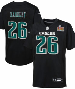 Youth Philadelphia Eagles Saquon Barkley Carbon Black Super Bowl LIX Patch Fashion Game Player Jersey JS3063 nicesnker