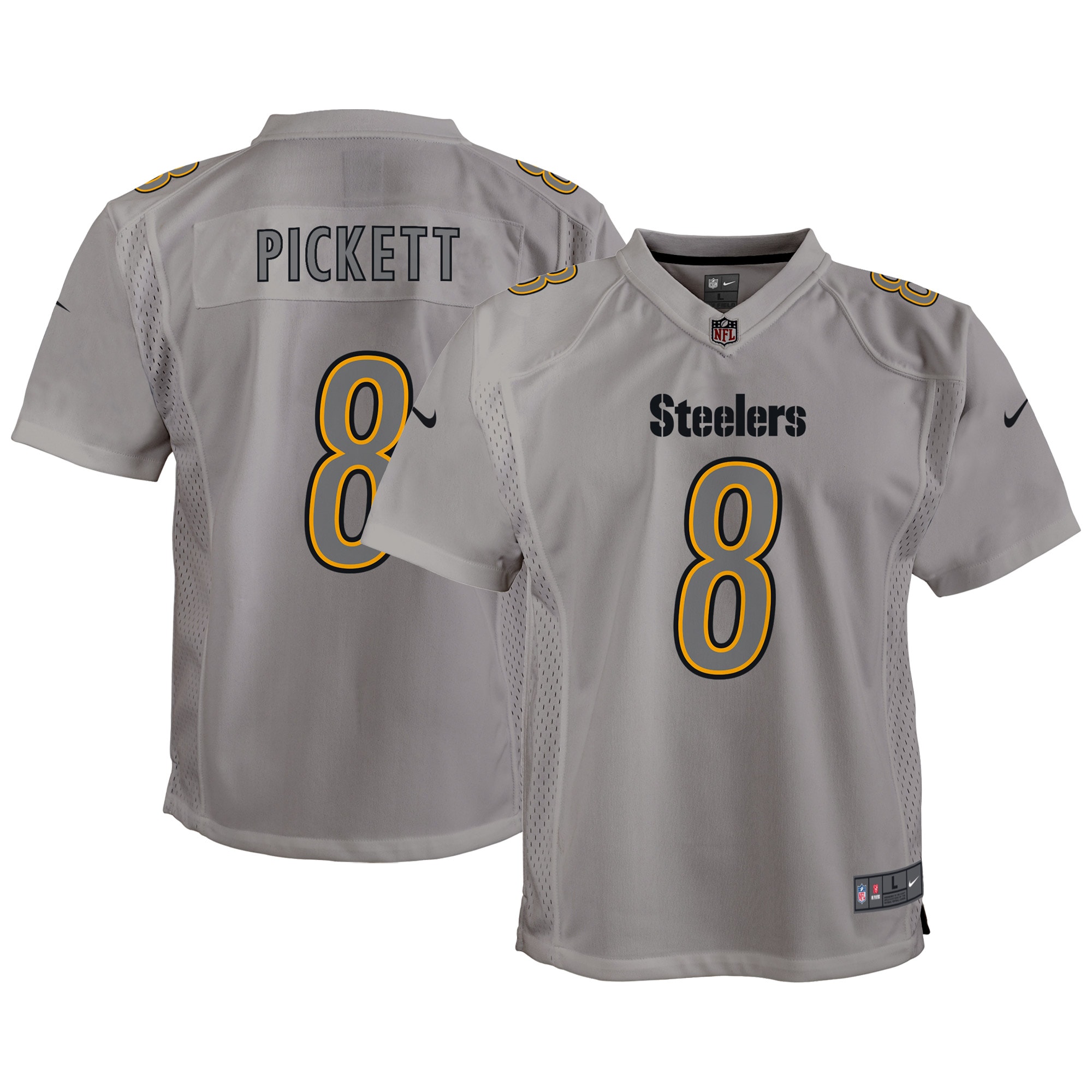 Youth Pittsburgh Steelers Kenny Pickett Gray Atmosphere Game Jersey JS9522 nicesnker
