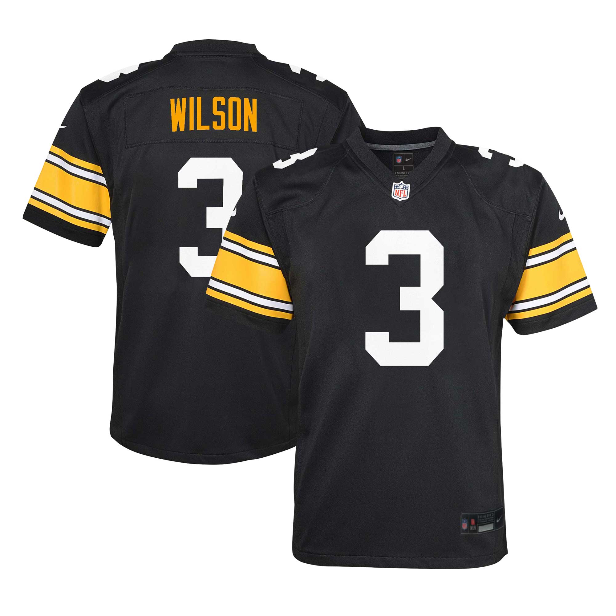 Youth Pittsburgh Steelers Russell Wilson Black Alternate Player Game Jersey JS8922 nicesnker
