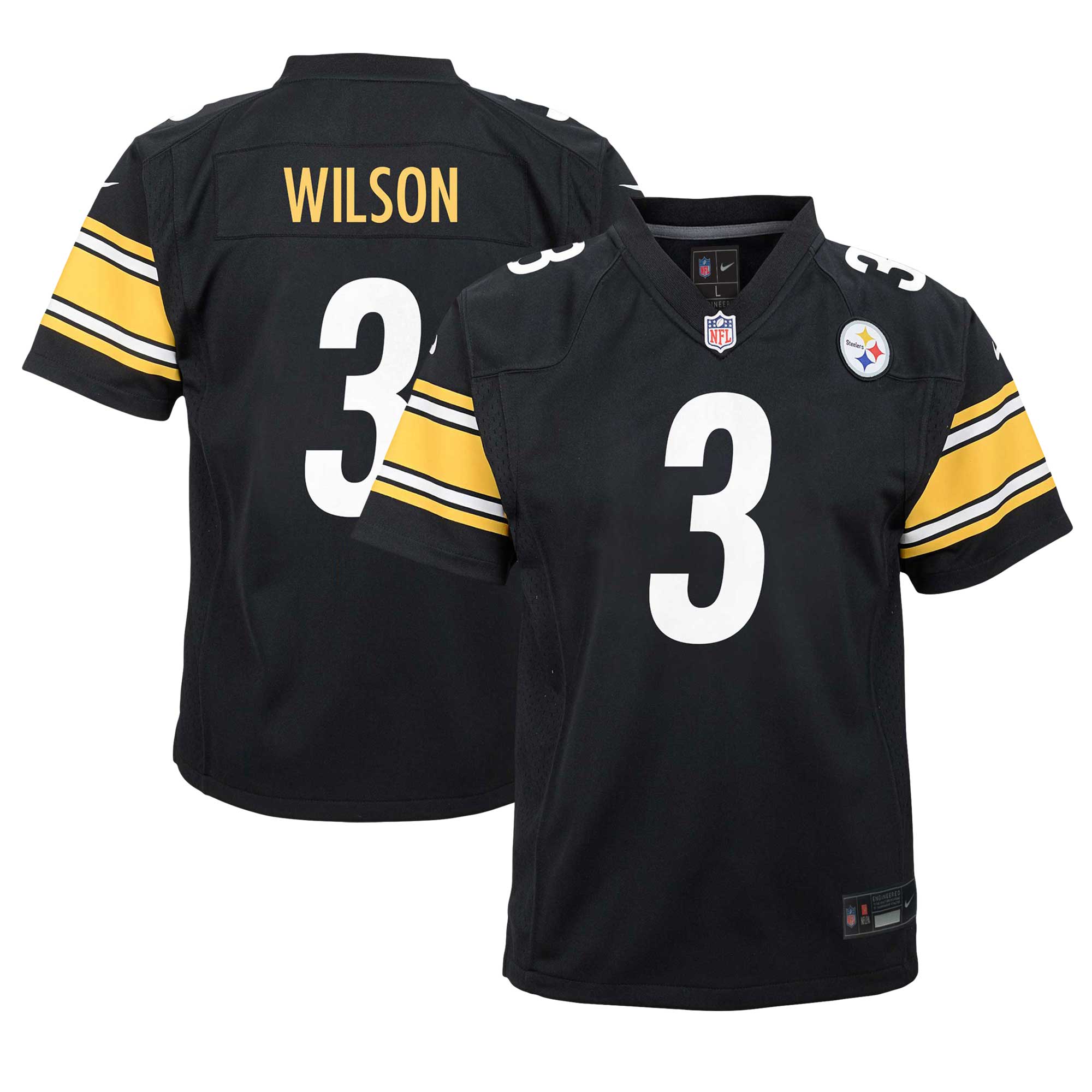 Youth Pittsburgh Steelers Russell Wilson Black Team Player Game Jersey JS8112 nicesnker