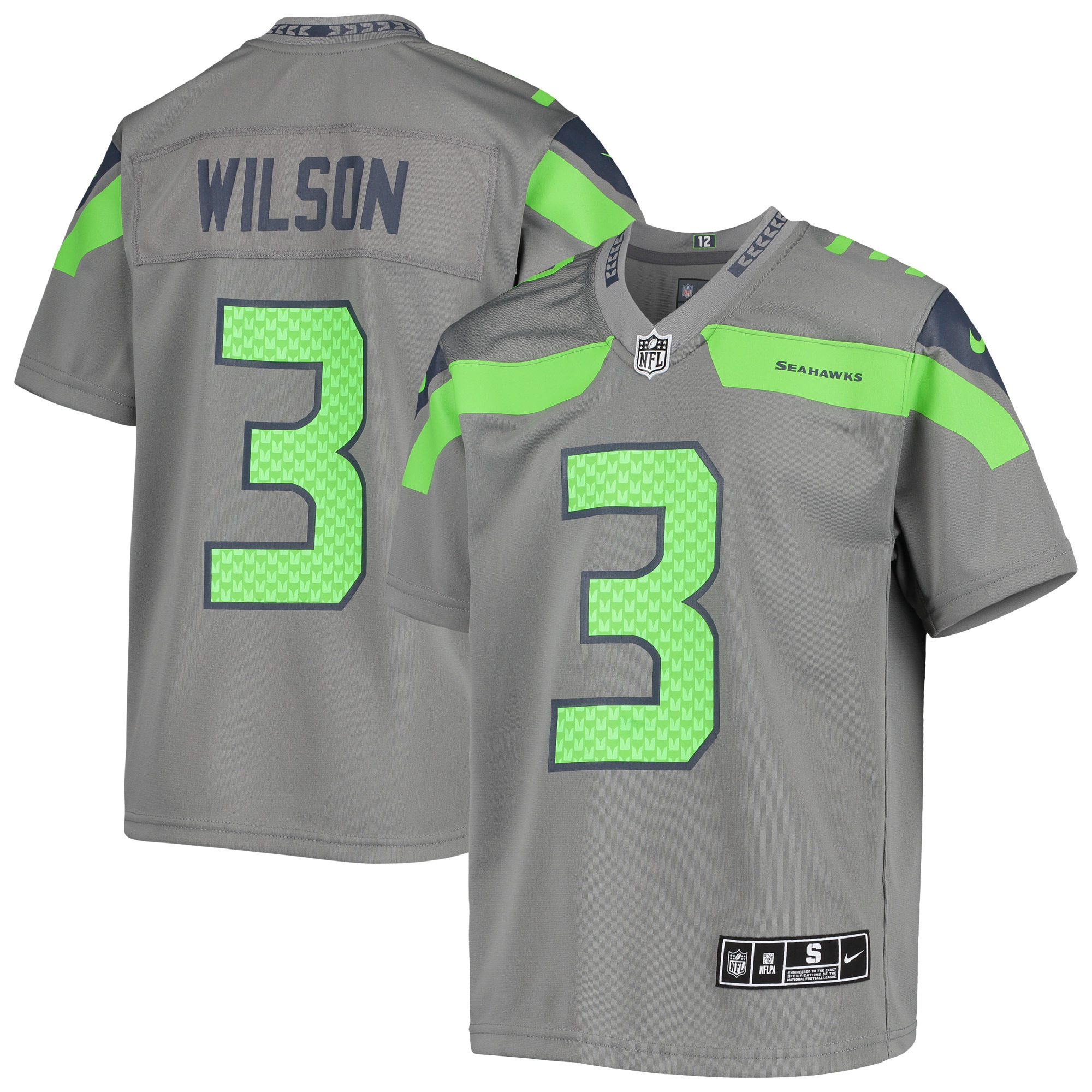 Youth Seattle Seahawks Russell Wilson Gray Inverted Team Game Jersey JS7273 nicesnker