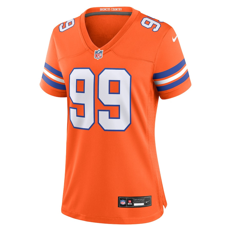Zach Allen 99 Denver Broncos Women's Mile High Collection 1977 Throwback Player Game Jersey - Orange JS8938 nicesnker - Image 2