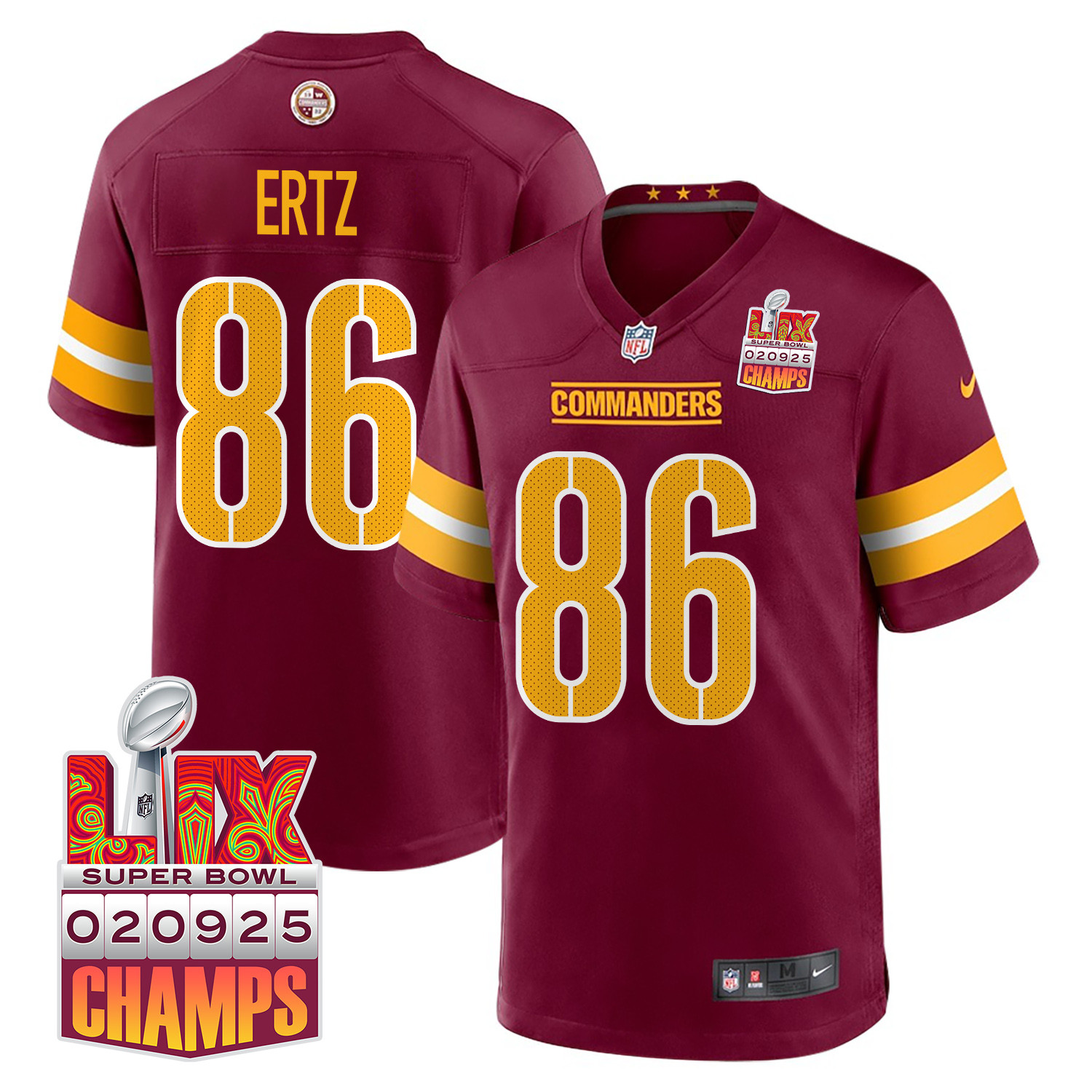 Zach Ertz 86 Washington Commanders Super Bowl LIX Champions Patch Game Men Jersey - Burgundy JS8028 nicesnker