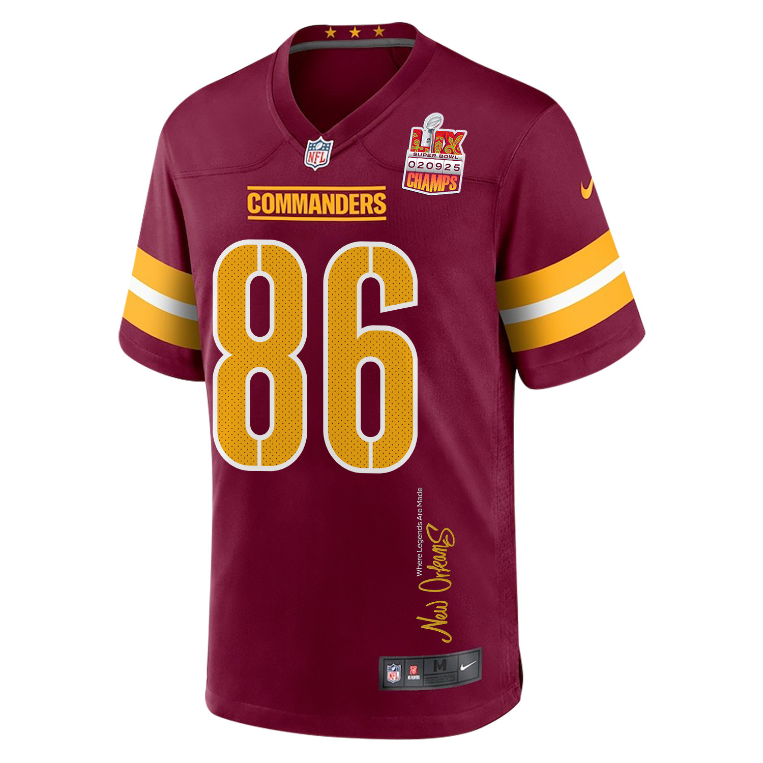 Zach Ertz 86 Washington Commanders Super Bowl LIX Champions Patch 'New Orleans - Where Legends Are Made' EMBROIDERED Game Men Jersey - Burgundy JS7738 nicesnker - Image 3