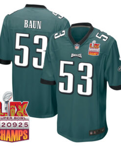 Zack Baun 53 Philadelphia Eagles Super Bowl LIX Champions Patch Game Men Jersey - Midnight Green JS1472 nicesnker
