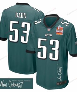 Zack Baun 53 Philadelphia Eagles Super Bowl LIX Champions Patch 'New Orleans - Where Legends Are Made' EMBROIDERED Game Men Jersey - Midnight Green JS3918 nicesnker
