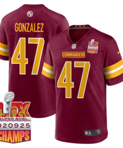 Zane Gonzalez 47 Washington Commanders Super Bowl LIX Champions Patch Game Men Jersey - Burgundy JS6953 nicesnker