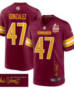 Zane Gonzalez 47 Washington Commanders Super Bowl LIX Champions Patch 'New Orleans - A Symphony of Sport' EMBROIDERED Game Men Jersey - Burgundy JS9193 nicesnker