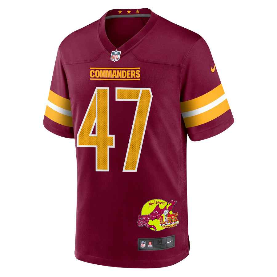 Zane Gonzalez 47 Washington Commanders Super Bowl LIX New Orleans Patch Game Men Jersey - Burgundy JS6808 nicesnker - Image 3