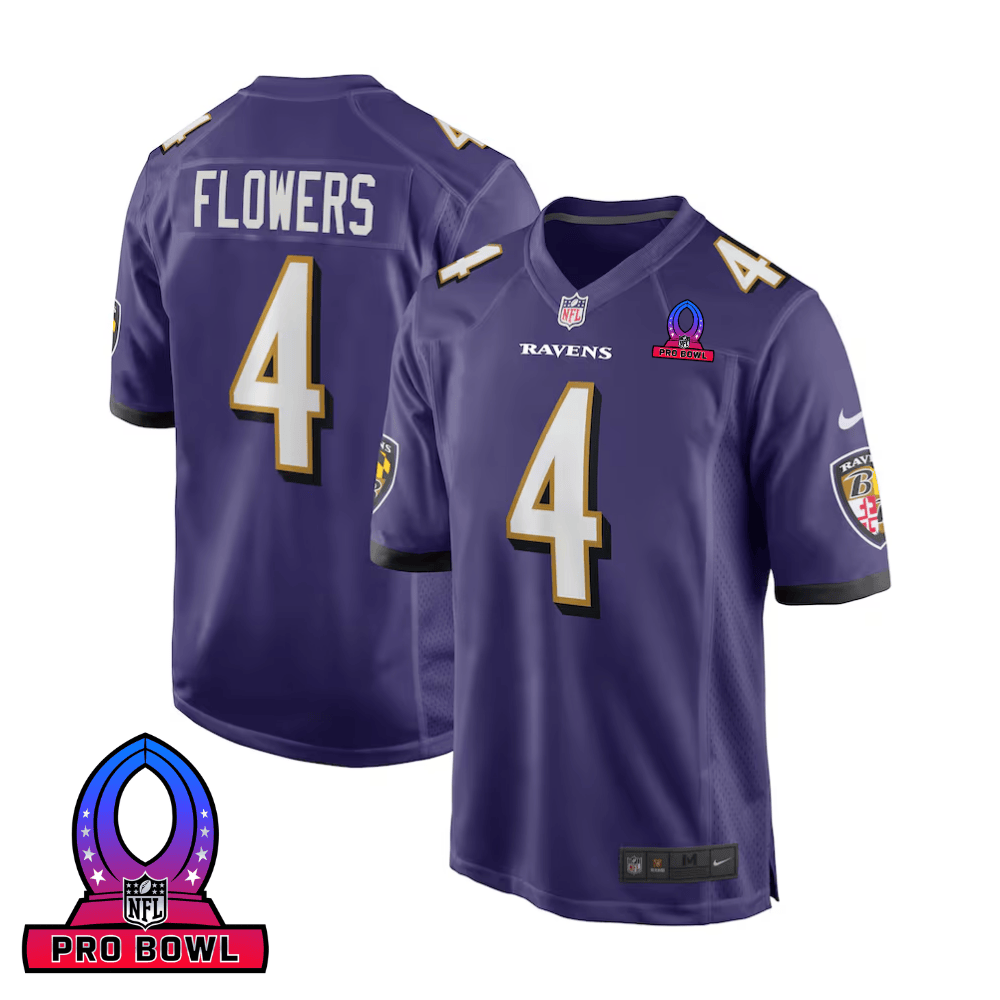 Zay Flowers 4 Baltimore Ravens 2025 Pro Bowl Patch Game Men Jersey - Purple JS8103 nicesnker