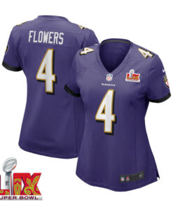 Zay Flowers #4 Baltimore Ravens Super Bowl LIX Women's Jersey - Purple JS1508 nicesnker