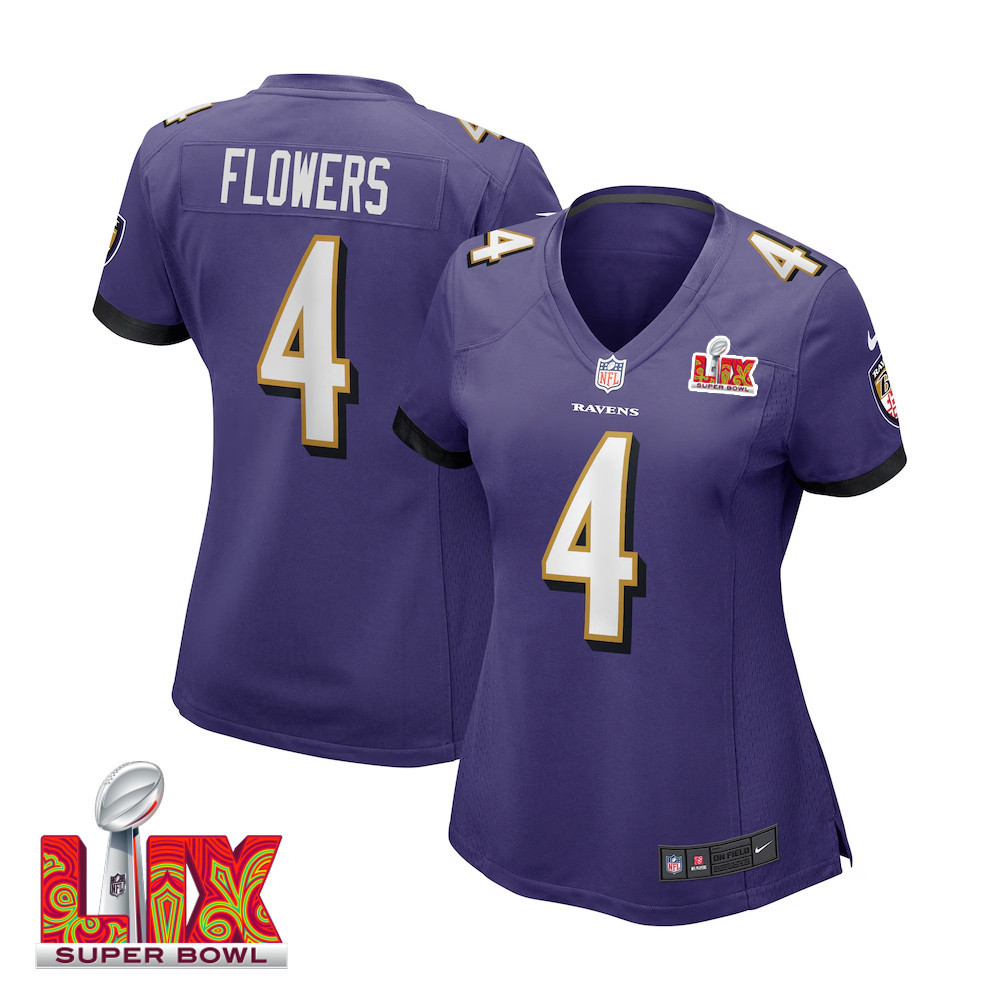 Zay Flowers #4 Baltimore Ravens Super Bowl LIX Women's Jersey - Purple JS1508 nicesnker